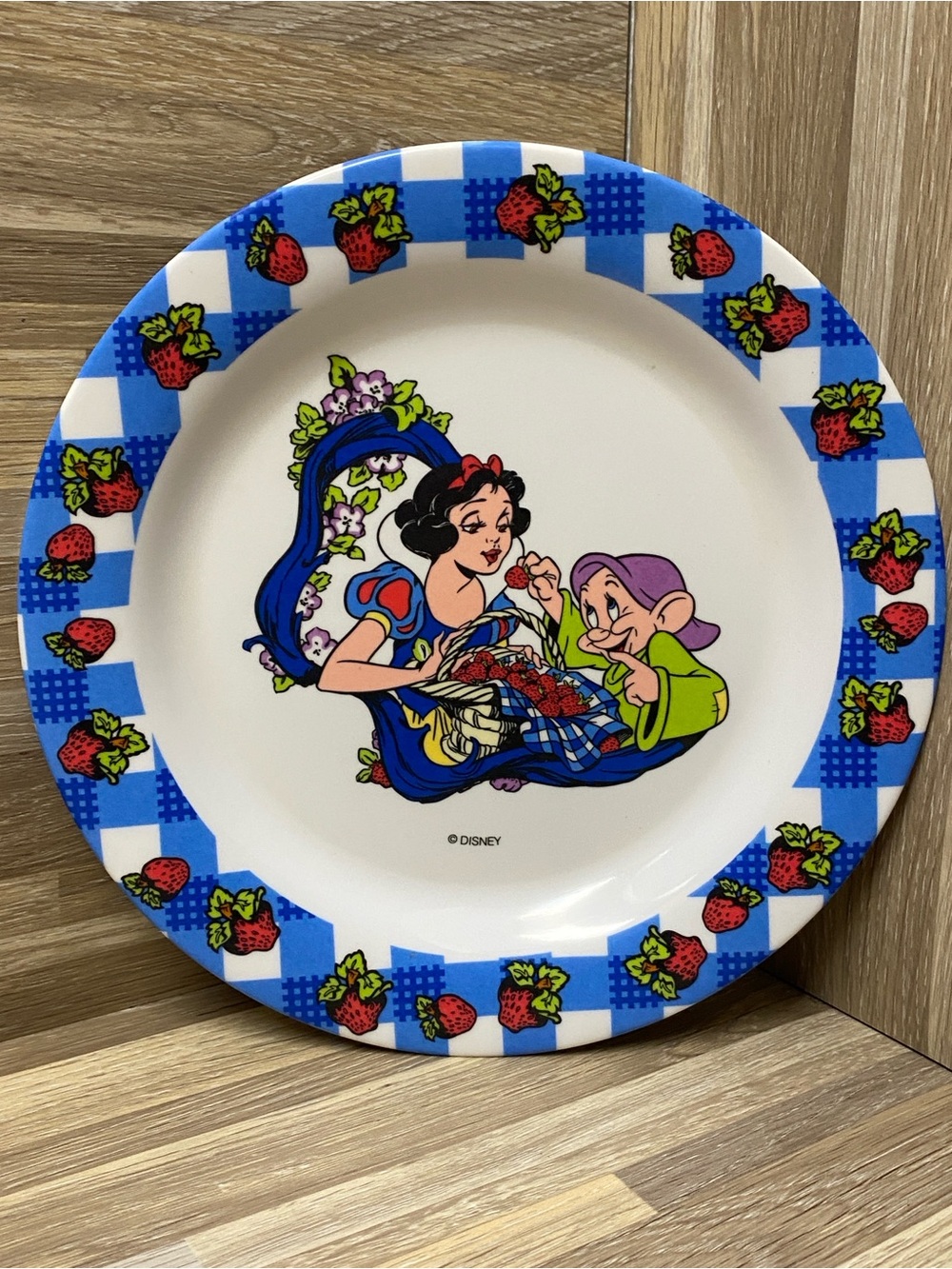 Disney Snow White & Dopey Blue Strawberry Accent Plate kids dinner lunch Vintage